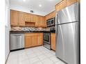 Modern kitchen with stainless steel appliances and wood cabinets at 3300 Fox Chase N Cir # 231, Palm Harbor, FL 34683