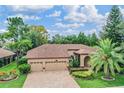 Single story home with three car garage and attractive landscaping at 1800 Eagle Trace Blvd, Palm Harbor, FL 34685