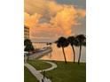 Beautifully landscaped lawn overlooking the tranquil waterfront with palm trees, a walkway and parking at 100 Bluff View Dr # 405C, Belleair Bluffs, FL 33770