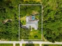 An aerial view of a secluded home surrounded by mature trees, highlighting its expansive lot at 6049 Patricia Pl, Weeki Wachee, FL 34607