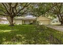 Single-story home with large oak tree and grassy yard at 12709 Clock Tower Pkwy, Hudson, FL 34667