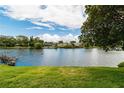 Scenic view of a tranquil lake surrounded by lush greenery and neighboring houses under a cloudy sky at 3526 Overland Dr, Holiday, FL 34691