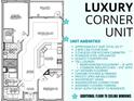 Floor plan for corner unit features 2 beds, 2 baths, open concept kitchen and living area, and balcony at 5015 Us Highway 19 # 408, New Port Richey, FL 34652