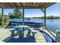 A covered boat dock with seating offers the perfect place to relax by the water at 3228 Jackson Dr, Holiday, FL 34691