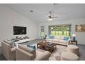 Bright living room with comfortable seating, ceiling fan, and a view of the outdoors at 7292 Sherman Hills Blvd, Brooksville, FL 34602