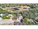 Expansive aerial view of a home nestled among trees, situated near a scenic marshland at 12724 Circle Lake Dr, Hudson, FL 34669
