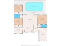 Detailed floor plan showcasing the layout of the home with dimensions, including the pool at 7048 Oberon Ave, Spring Hill, FL 34608