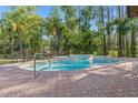 Inviting backyard pool and spa area with a brick paver patio, and black fence provide tranquil relaxation at 19019 3Rd Ne St, Lutz, FL 33549