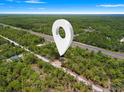 An aerial view pinpoints the home's wooded location accessible by a long driveway near a main road at 18082 Parakeet Rd, Brooksville, FL 34614