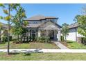 Two-story home with meticulous landscaping, attractive curb appeal, and a light gray color scheme at 3975 Night Star Trl, Odessa, FL 33556