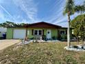 Charming single Gathering home showcasing a landscaped front yard and attached single car garage at 8053 Hixton Dr, Port Richey, FL 34668