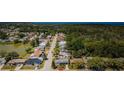 Aerial view of a residential neighborhood with a lake and the ocean in the distance surrounded by lush greenery at 4107 Glissade Dr, New Port Richey, FL 34652
