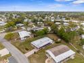 Overhead view showcasing a delightful home with mature trees and landscaping in a tranquil residential community at 7506 Moriah Ave, Brooksville, FL 34613