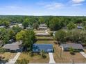Aerial view showcasing a neighborhood with tree-lined streets and well-maintained homes, providing a serene living environment at 27198 Simona Ave, Brooksville, FL 34602