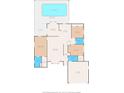 Layout of the single Gathering house indicating the placement of the garage, bedrooms, bathrooms, living room, and kitchen at 3029 Harrow Rd, Spring Hill, FL 34606