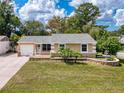 Well-maintained front yard with lush lawn, palm trees, water feature, and inviting curb appeal at 5147 Larch Ln, New Port Richey, FL 34653