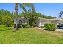 Inviting single-Gathering home featuring lush landscaping, a well-manicured lawn, and a two-car garage at 1119 Dustan Pl, Trinity, FL 34655