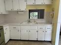 Traditional kitchen featuring white cabinets, countertops and window views to outdoors at 840 Virginia St # 202, Dunedin, FL 34698