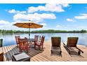 Beautiful dock featuring a dining table, lounge chairs, and stunning waterfront views at 4541 School Rd, Land O Lakes, FL 34638