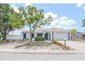 Well-kept home with mature landscaping, front yard tree, and an attached two-car garage at 9942 Woodridge Ct, Port Richey, FL 34668