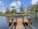 Wooden dock on a sunny day overlooking water and other homes in the distance at 5512 Tropic Dr, New Port Richey, FL 34653