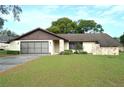 Charming single Gathering home featuring a two-car garage and quaint stone accents at 13425 Bonita Ave, Spring Hill, FL 34609