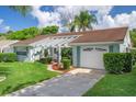 Charming single-story home featuring a well-maintained lawn and an attached one-car garage at 8021 Wildflower Row, Hudson, FL 34667
