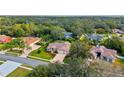 Stunning aerial view of a neighborhood showcasing well-maintained homes and lush greenery at 18244 Autumn Lake Boulevard, Hudson, FL 34667