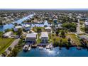 Beautiful aerial view of waterfront home with boat docks and lift, nestled along tranquil canals at 3546 Flamingo Blvd, Hernando Beach, FL 34607