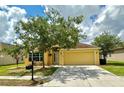 Single-story home with tan exterior, well-maintained lawn, and two-car garage at 11055 Belle Haven Dr, New Port Richey, FL 34654