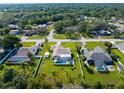 This aerial view shows a neighborhood with well-kept homes, lush greenery, and several private backyard pools at 2585 Waterfall Dr, Spring Hill, FL 34608