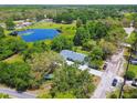 Aerial view showing home's proximity to pond and green landscape at 10301 Nina Ct, New Port Richey, FL 34654