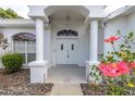 Inviting front entrance with classic white pillars and a decorative door at 8228 Coral Creek Loop, Hudson, FL 34667