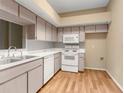 Cozy kitchen with white appliances, light wood cabinets, and a bright, functional layout at 4221 San Rafael Ave, New Port Richey, FL 34655