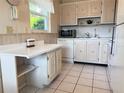 This kitchen has white appliances, ample storage, a microwave, and a practical countertop for quick meals or food prep at 11733 Bayonet Ln, New Port Richey, FL 34654