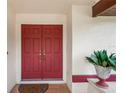 Elegant double front doors with gold hardware and a decorative plant accentuating the entrance at 128 Oak Lake Dr, Spring Hill, FL 34608
