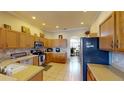 Spacious kitchen with wood cabinetry, tiled backsplash, and stainless steel appliances at 22316 Red Jacket Ln, Land O Lakes, FL 34639
