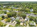 Aerial view of a neighborhood with waterfront properties along a canal, showcasing lush greenery and beautiful homes at 6046 River Rd, New Port Richey, FL 34652