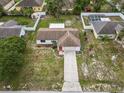Aerial view showcasing the single-story home, spacious yard, and well-kept neighborhood at 2450 Ambassador Ave, Spring Hill, FL 34609