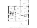 Home floor plan with garage, living room, kitchen, three bedrooms and two bathrooms at 7608 Dale Dr, Port Richey, FL 34668