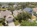 Aerial view of a home with a well-maintained yard, mature trees, and in a desirable neighborhood at 1010 Teal Pointe, Tarpon Springs, FL 34689
