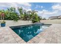 In-ground pool and spa surrounded by lush landscaping and a privacy fence at 1104 Ketzal Dr, Trinity, FL 34655