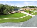 Beautiful single-story home featuring a spacious lawn, tidy landscaping and long driveway at 12060 Sapphire Dr, Spring Hill, FL 34609