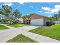 Suburban street showcasing well-kept homes, manicured lawns, and tree-lined sidewalks on a clear day at 2048 Ground Squirrel Dr, New Port Richey, FL 34655