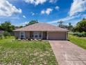 Charming single-story home featuring a two-car garage and landscaped front yard at 10124 Heathcliff St, Spring Hill, FL 34608