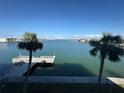 Expansive waterfront view with private pier and palm trees, perfect for relaxing or entertaining at 5555 Gulf Blvd # 315, St Pete Beach, FL 33706