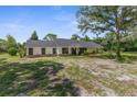 Inviting single-story home with mature trees, a cozy front yard, and classic architectural details at 14645 Spellman Ct, Spring Hill, FL 34610