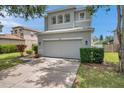 Charming two-story home with a two car garage and a well-maintained lawn and landscaped yard at 9706 Simeon Dr, Land O Lakes, FL 34638
