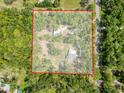 An aerial view of the property showing the house, the land plot and the privacy provided by the surrounding trees at 10097 Weatherly Rd, Brooksville, FL 34601