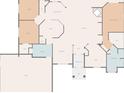Detailed floorplan outlining layout of bedrooms, kitchen, living areas, and garage at 6545 North Lake Dr, Zephyrhills, FL 33542